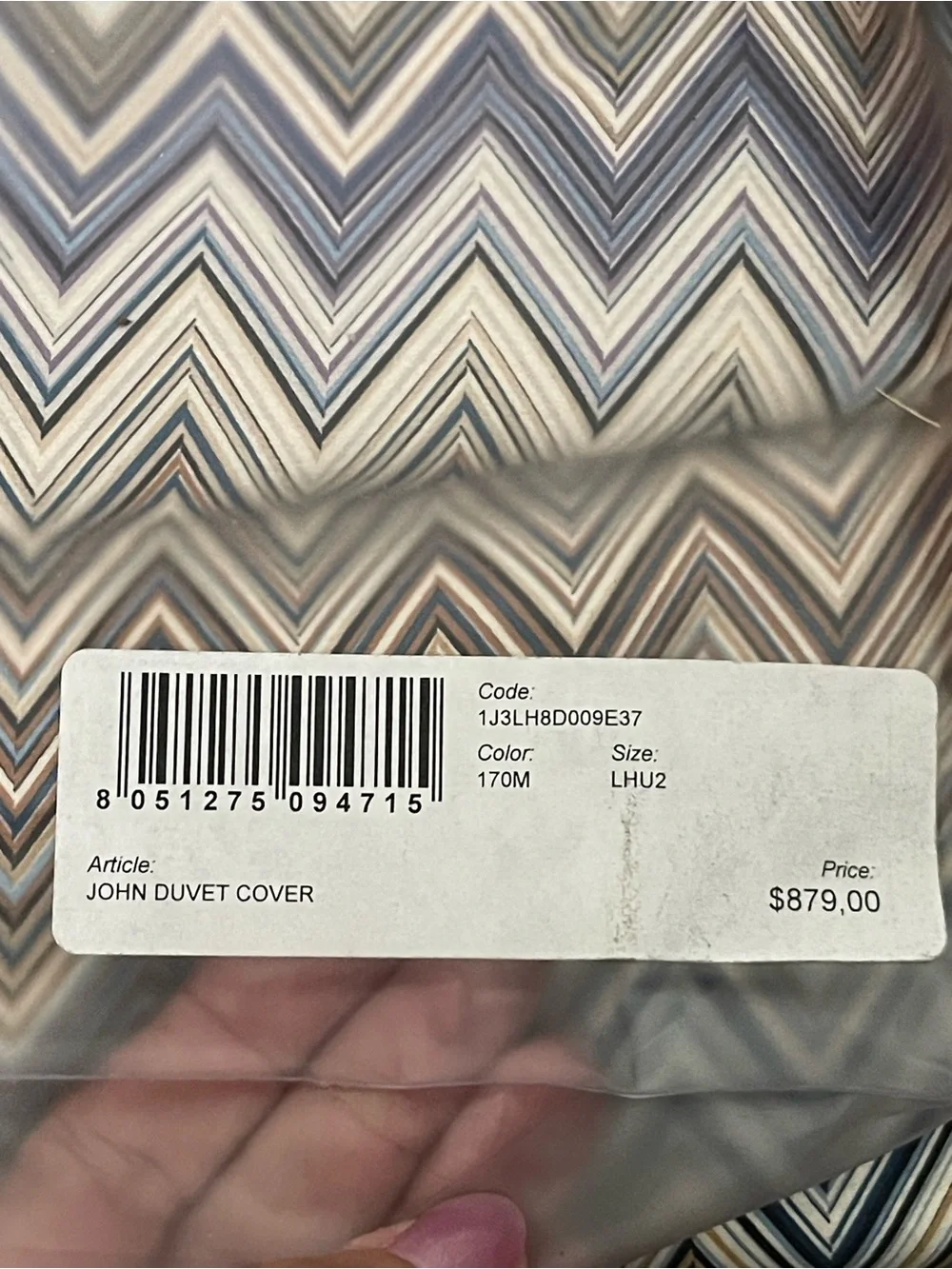 Missoni Zigzag Chevron Duvet Cover in Blue, Tan, Lavender